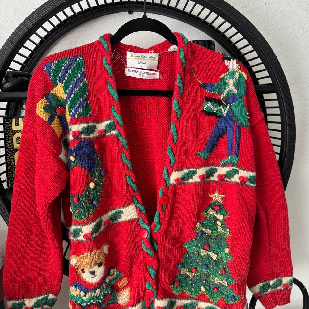 Vintage Red Christmas Cardigan with Festive Design